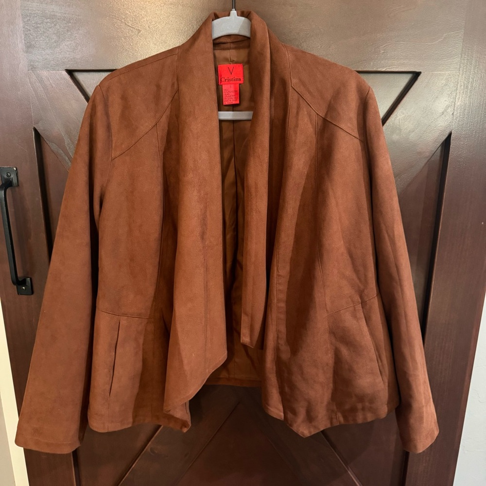 Cristina V Faux Suede Waterfall Jacket Office Professional Western Concert - Picture 3 of 6